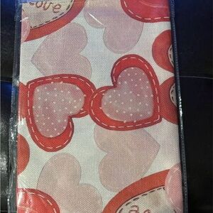 Heart Patterned Fabric 72” table runner with Red and Pink Accents